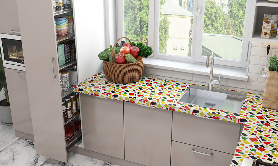 Vibrant kitchen countertop options with mosaic tiles