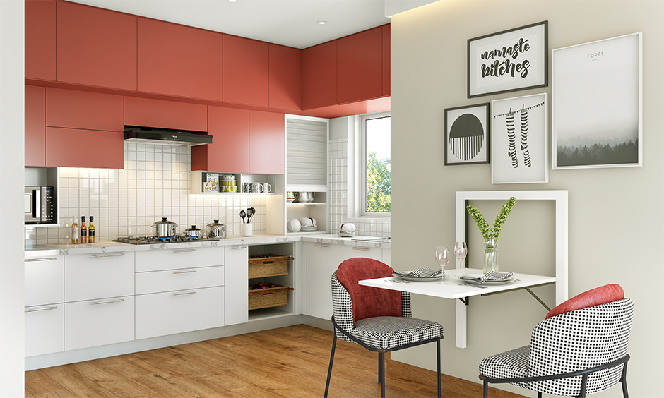 Bold red accents for color ideas in small kitchens add character with minimal effort