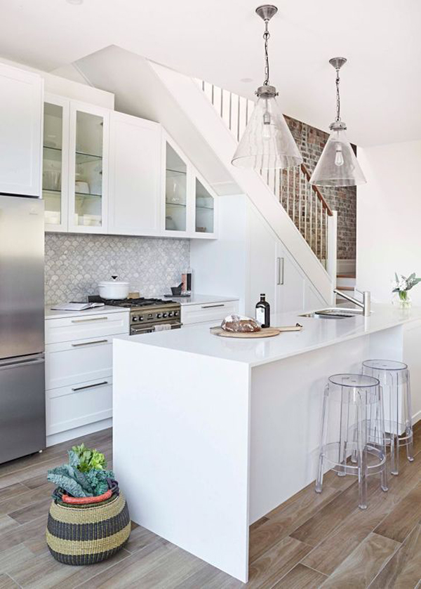 beautiful-white-kitchen-design-under-the-stairs