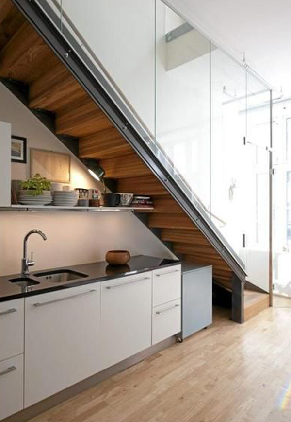functional-kitchen-design-with-glass-stairs