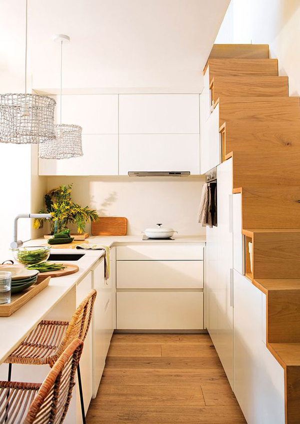 Small kitchen design under the stairs