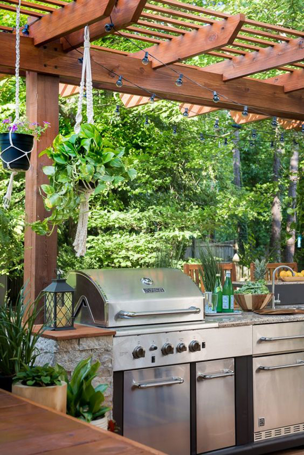small-wooden-outdoor-kitchen-pergola-with-fairy-lights