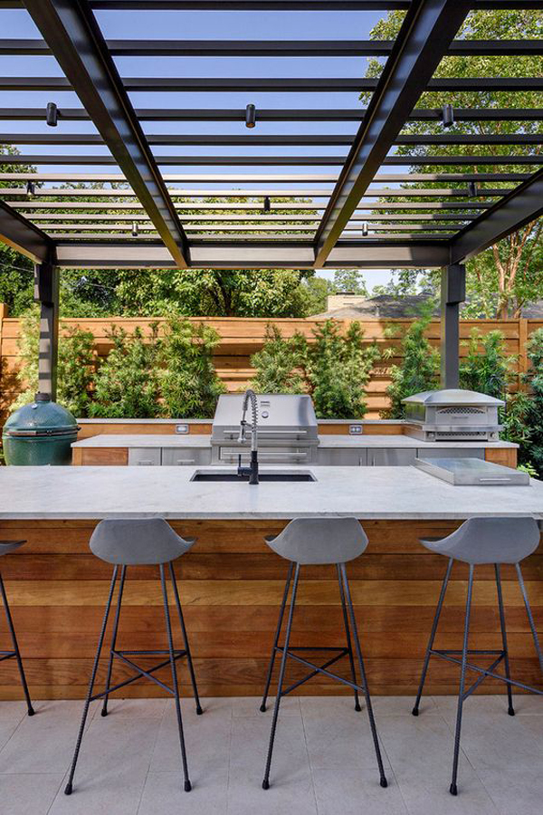 Open and close outdoor kitchen pergola design