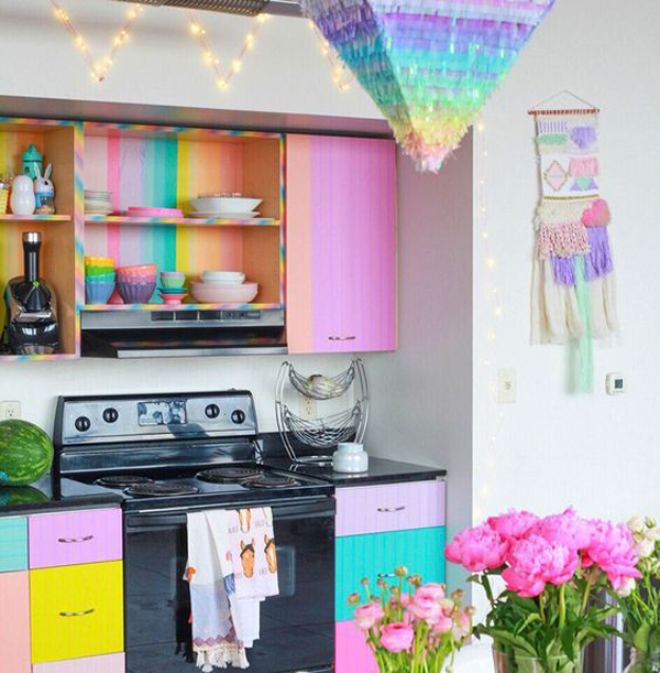 Rainbow kitchen ideas with boho accents