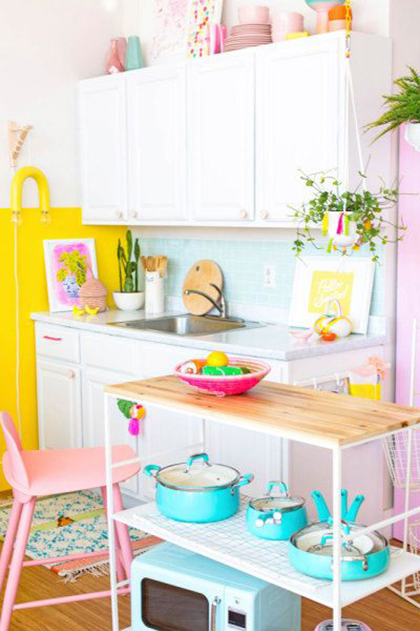 minimalist kitchen design with rainbow color