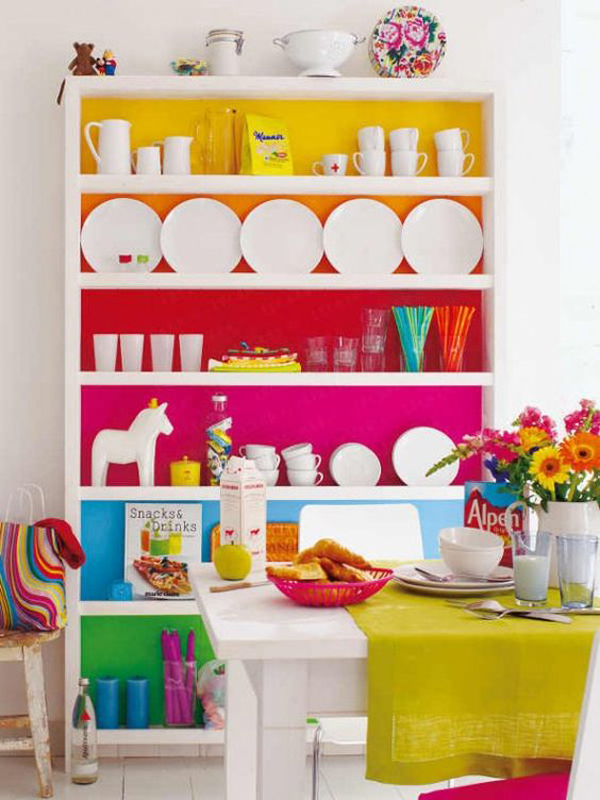 Rainbow kitchen shelves coloring ideas