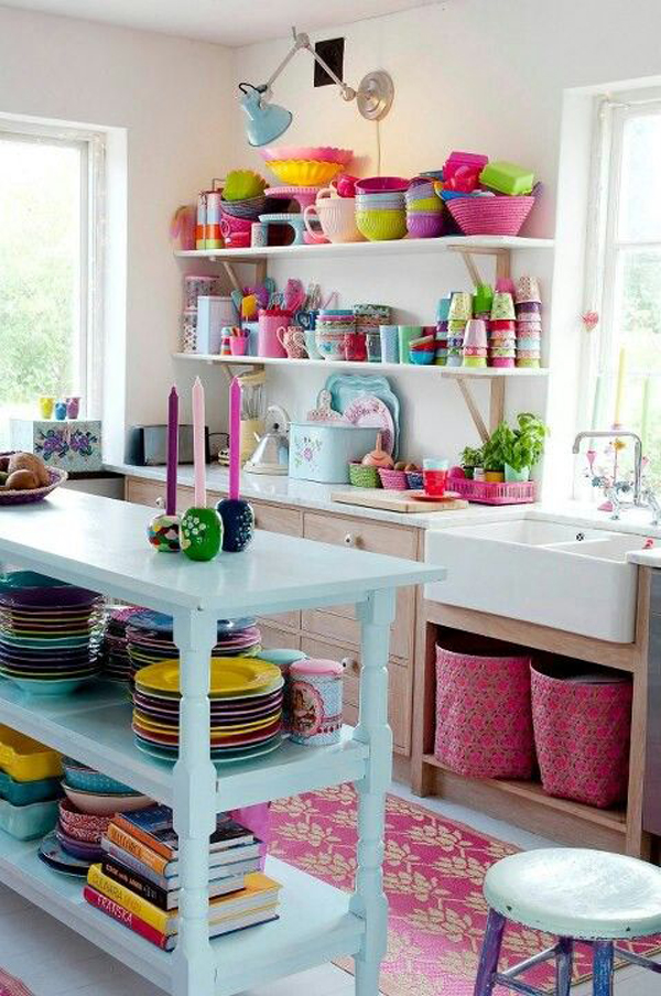 Farmhouse style kitchen with rainbow accents