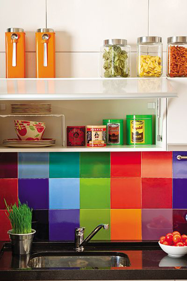 Rainbow kitchen tile backsplash