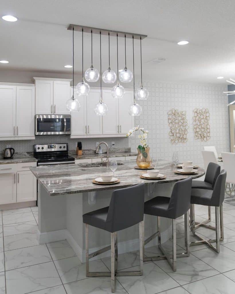 modern kitchen with shiny granite countertops 