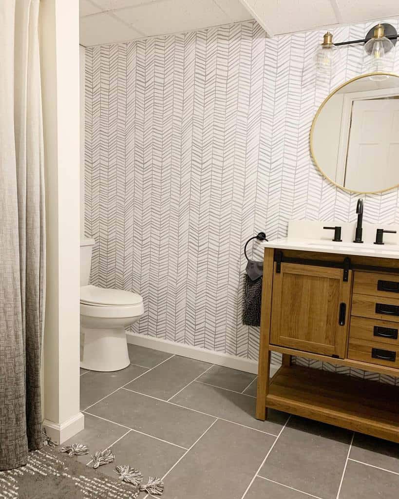 Sample wallpaper for a small bathroom in the basement 
