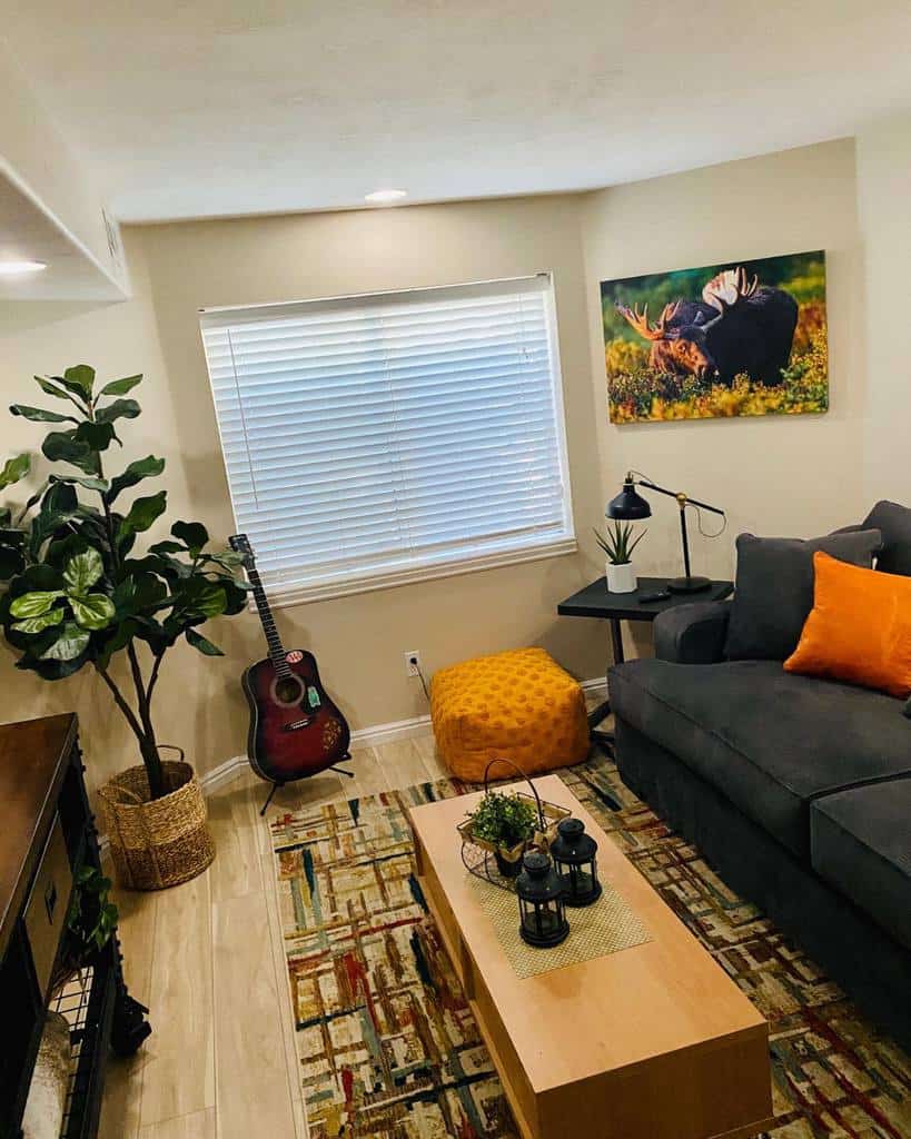 small living room in the basement 