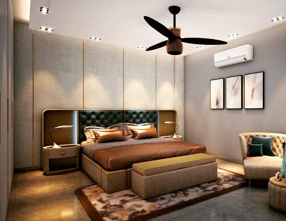 Modern luxury vintage bedroom with ceiling fan