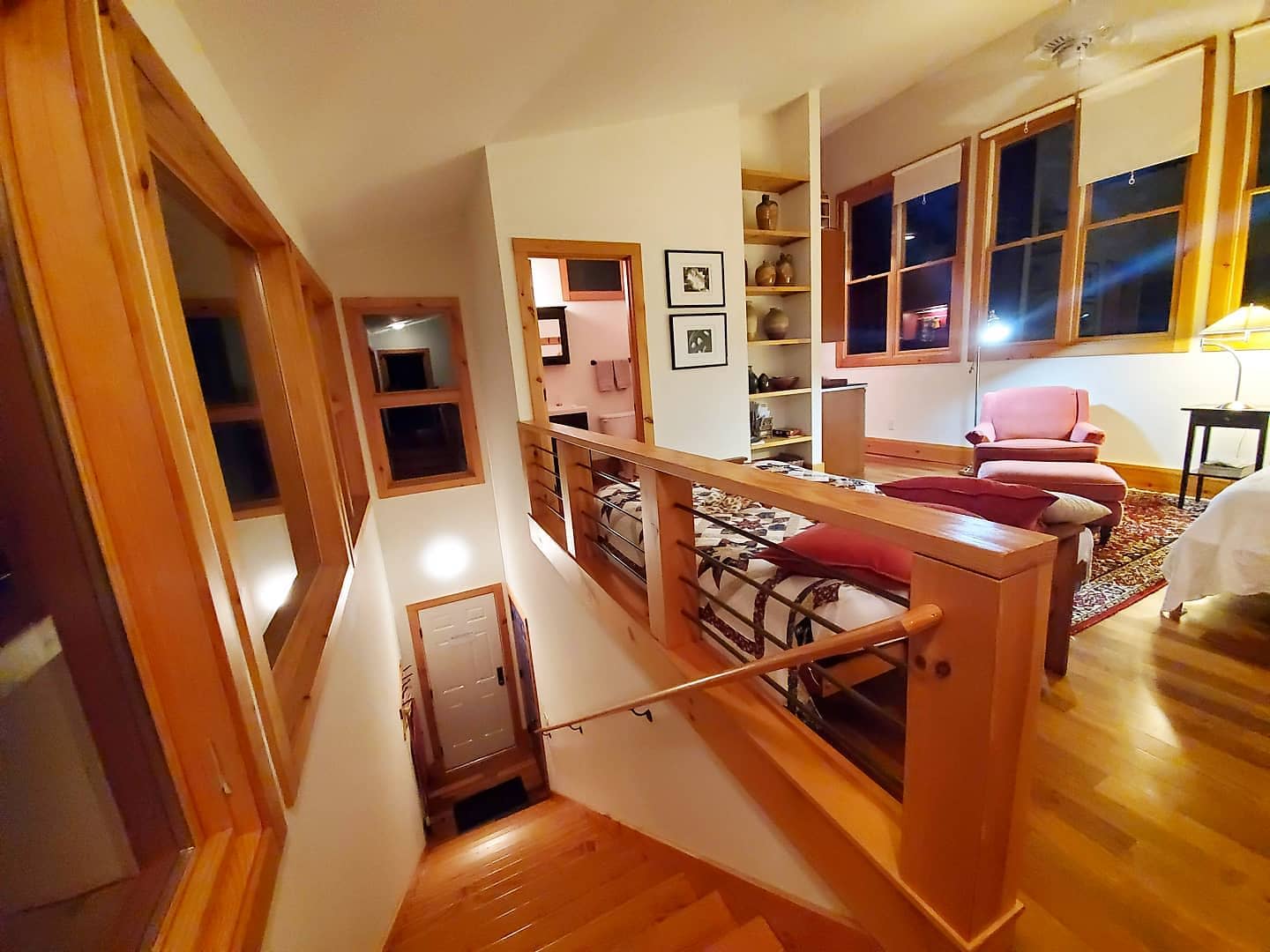 small wooden loft bedroom 