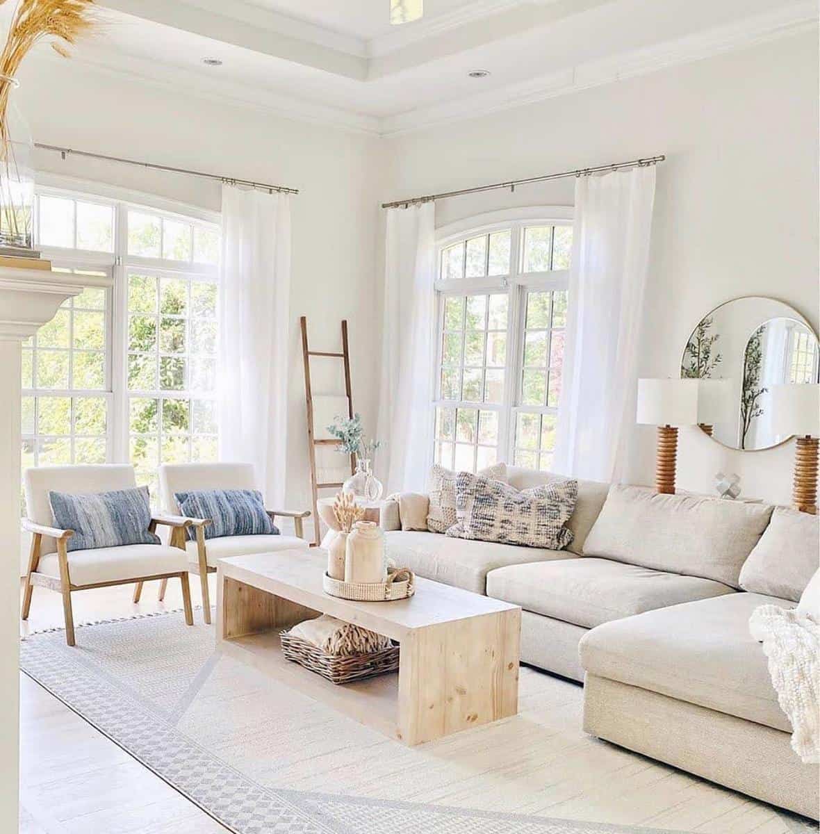 Rustic white L-shaped living room sofa