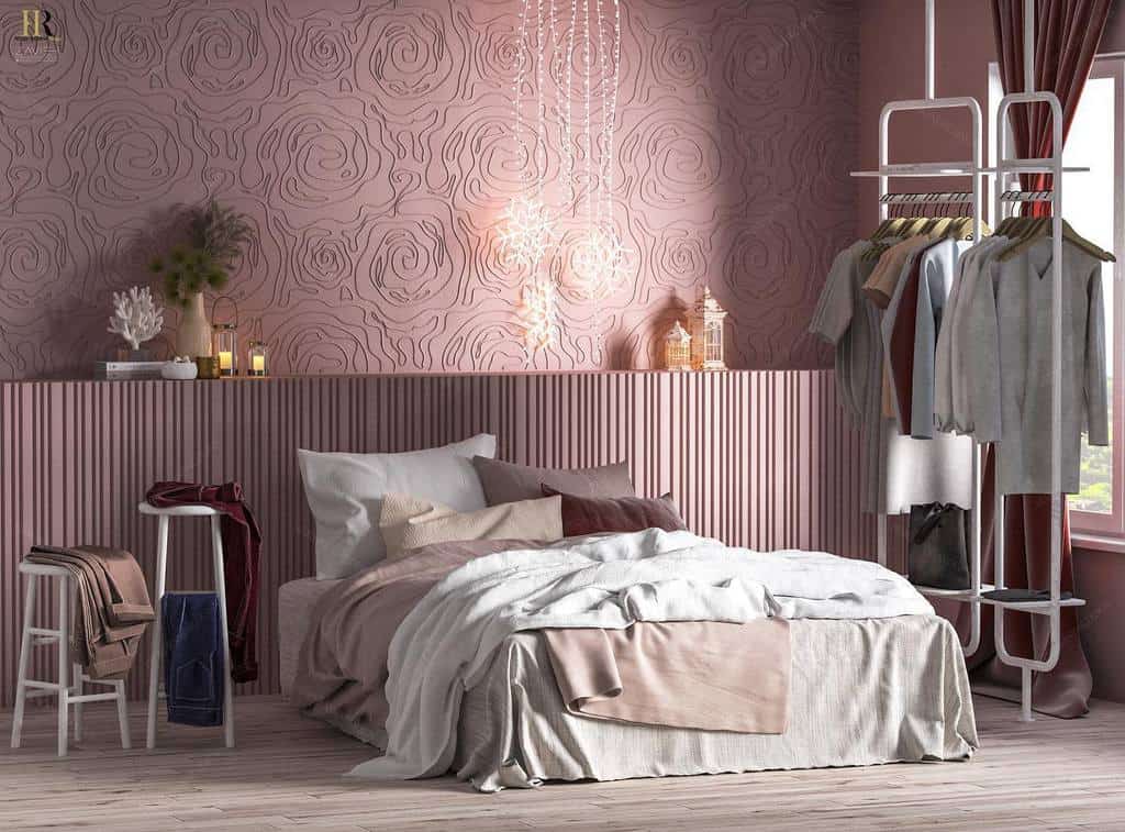 Textured Pink Wall Hanger Platform Bed