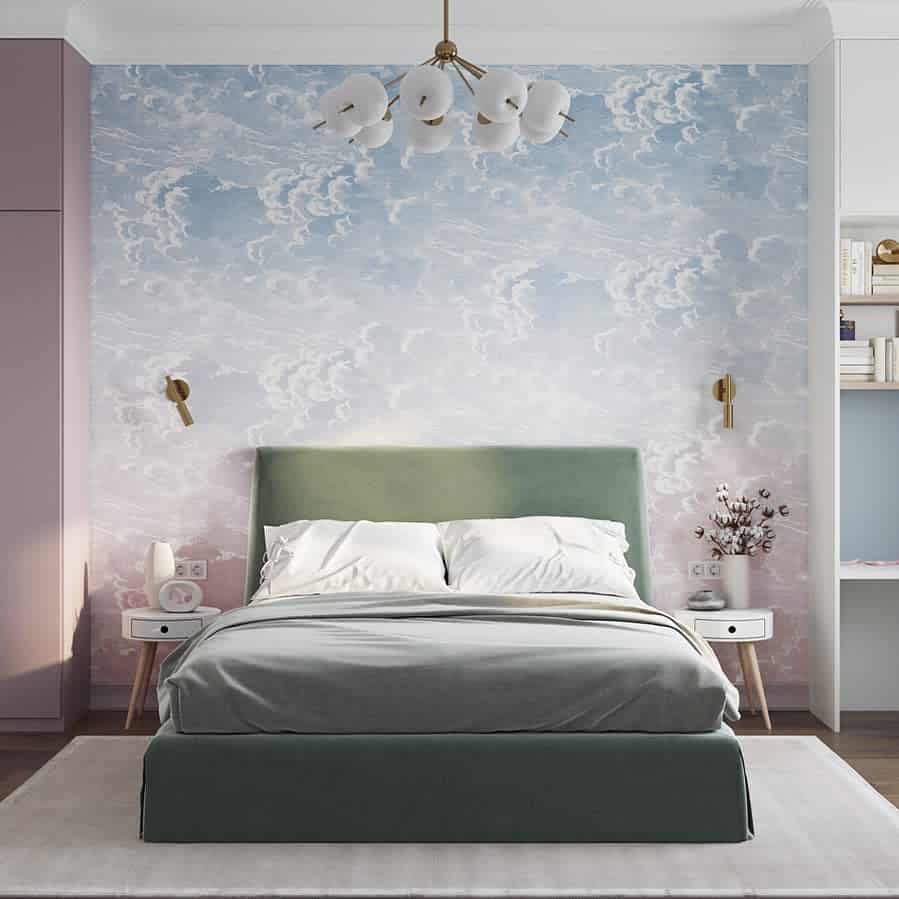 Sky mural, modern bedroom