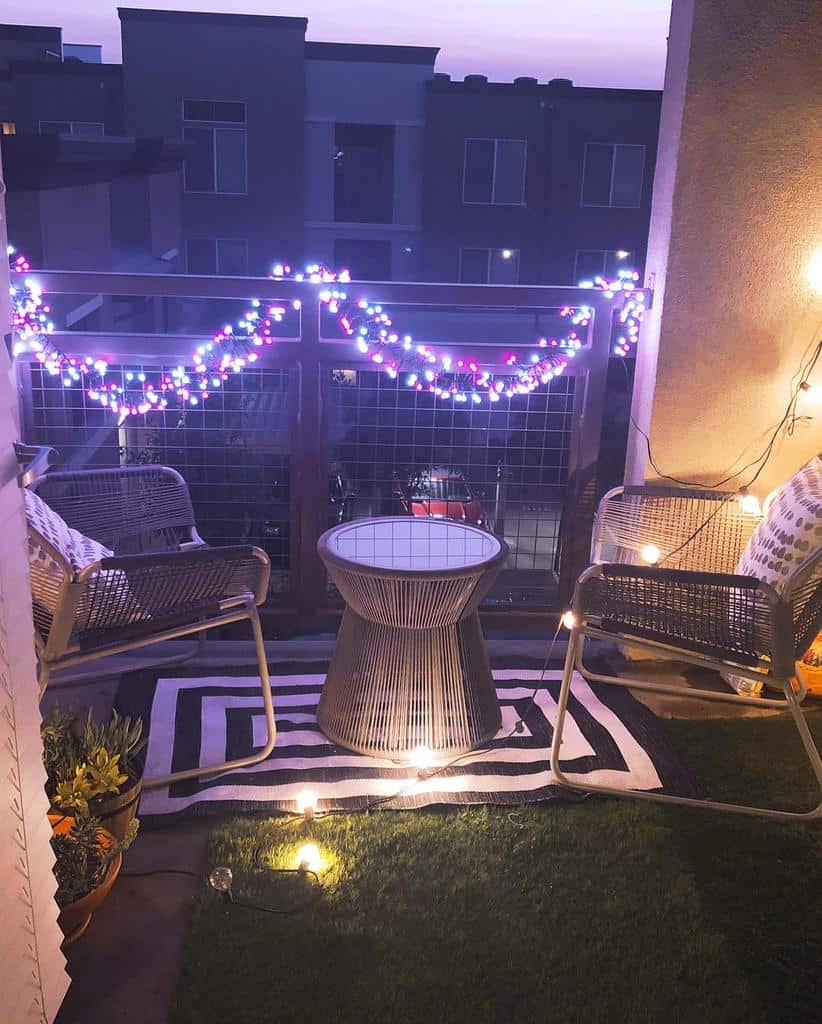 Apartment terrace with fairy lights