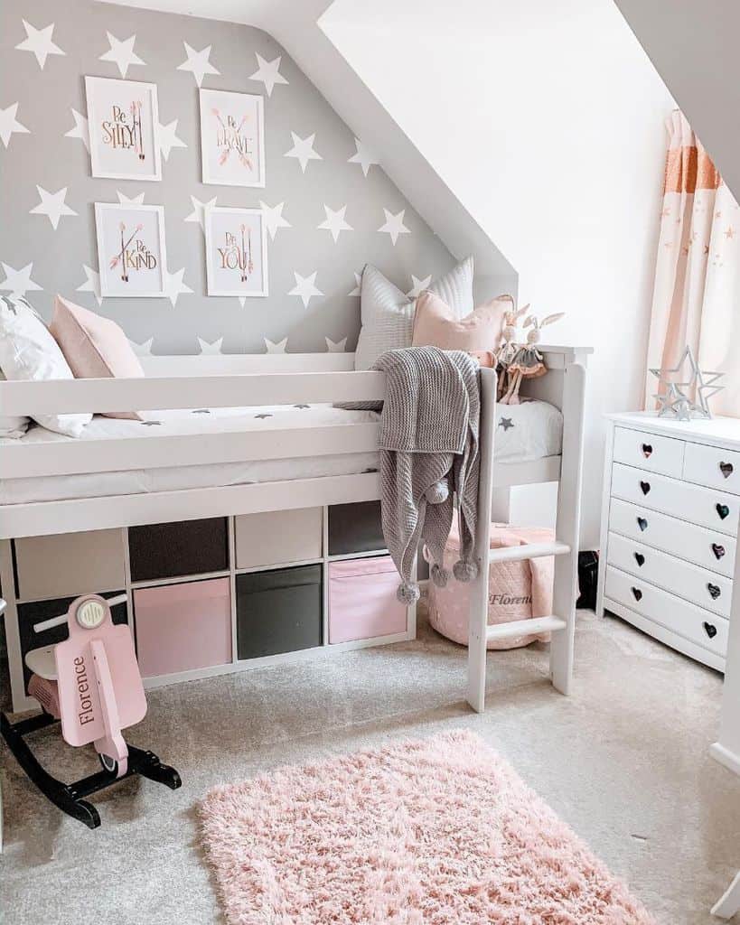Little girl's room with storage space under the bed 