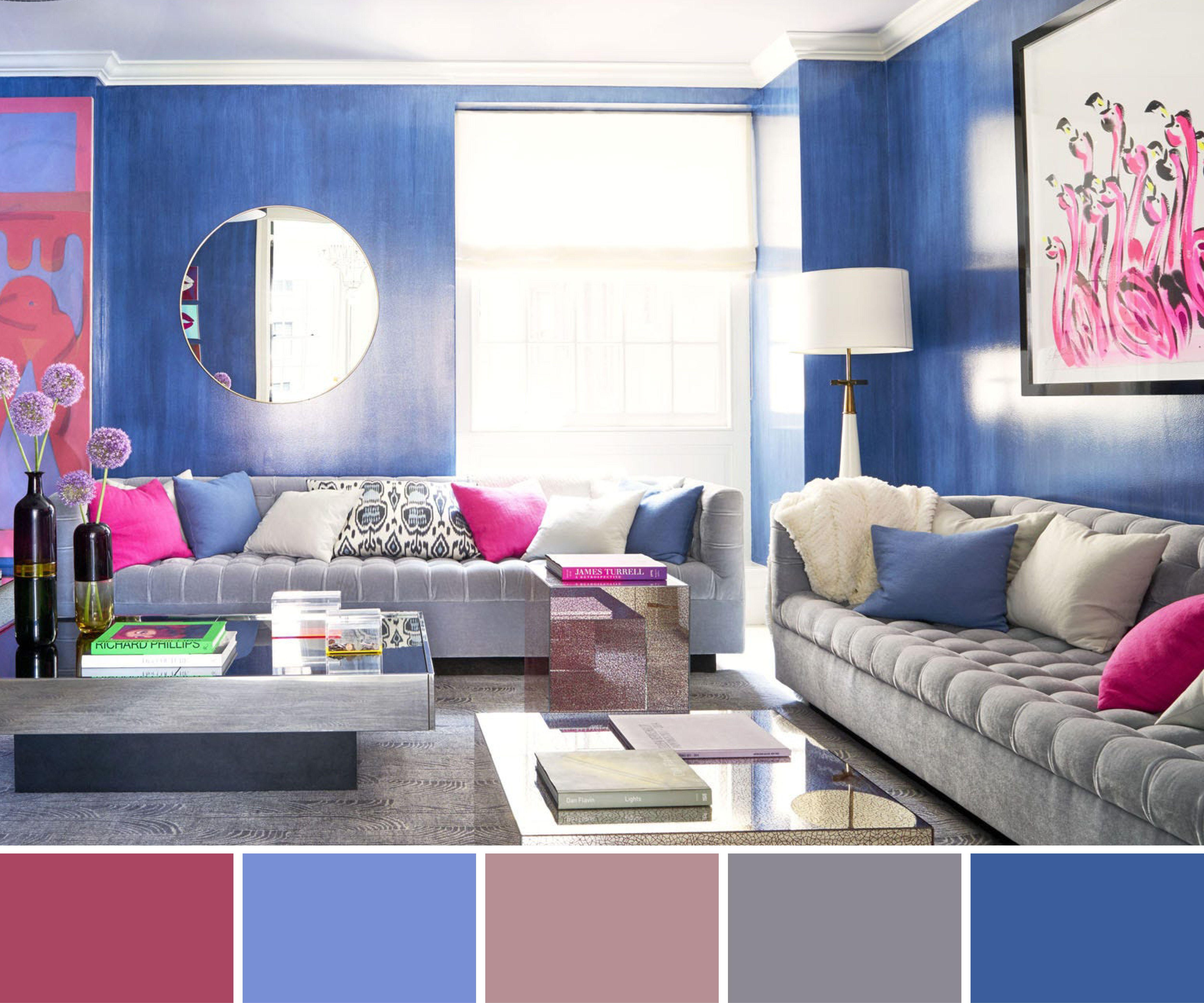 Layer different shades of blue for a cohesive blue living room