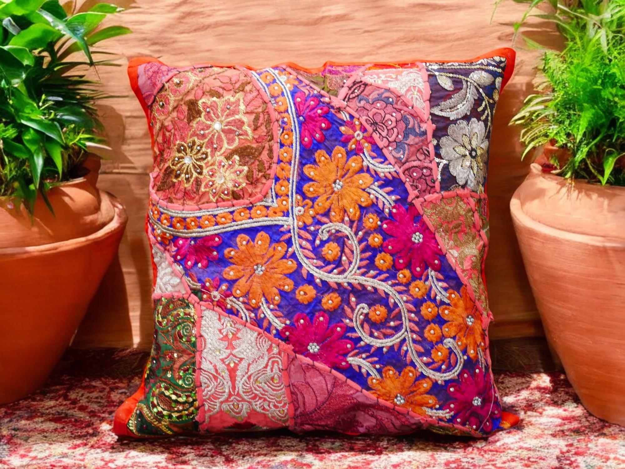 Ethnic prints on cushions for comfort in your boho bathroom
