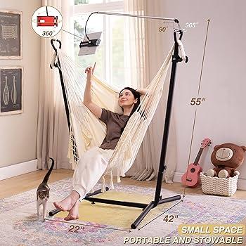 A hammock chair makes lounging fun on a small balcony