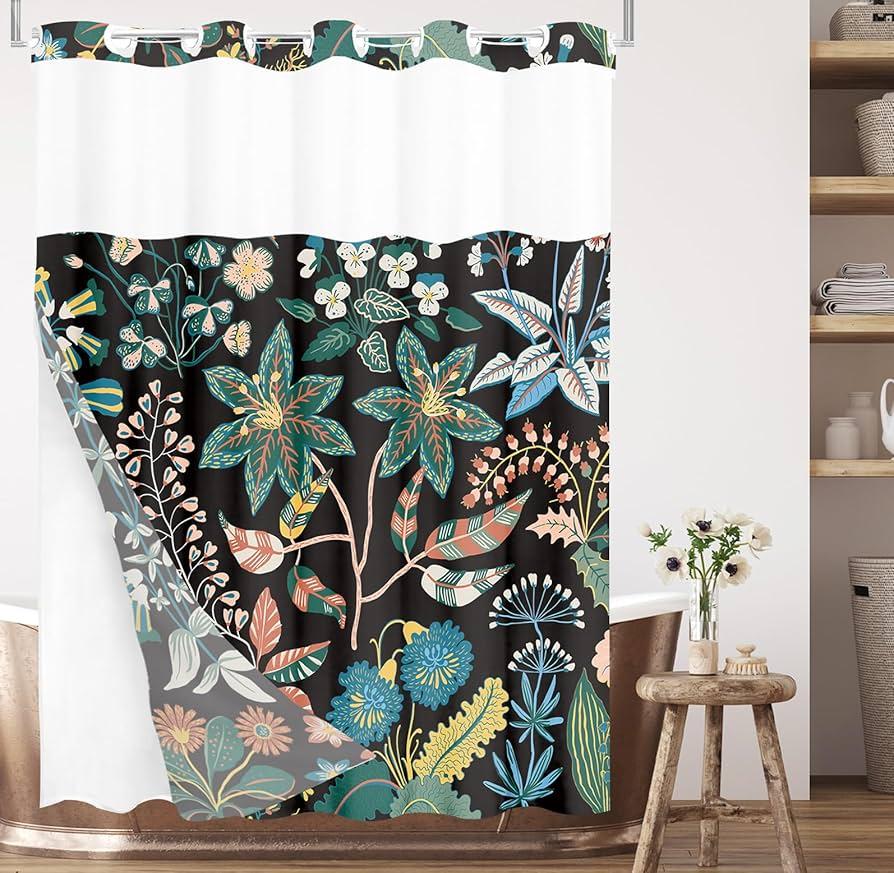 Layered textiles featuring prints for a cozy boho bathroom