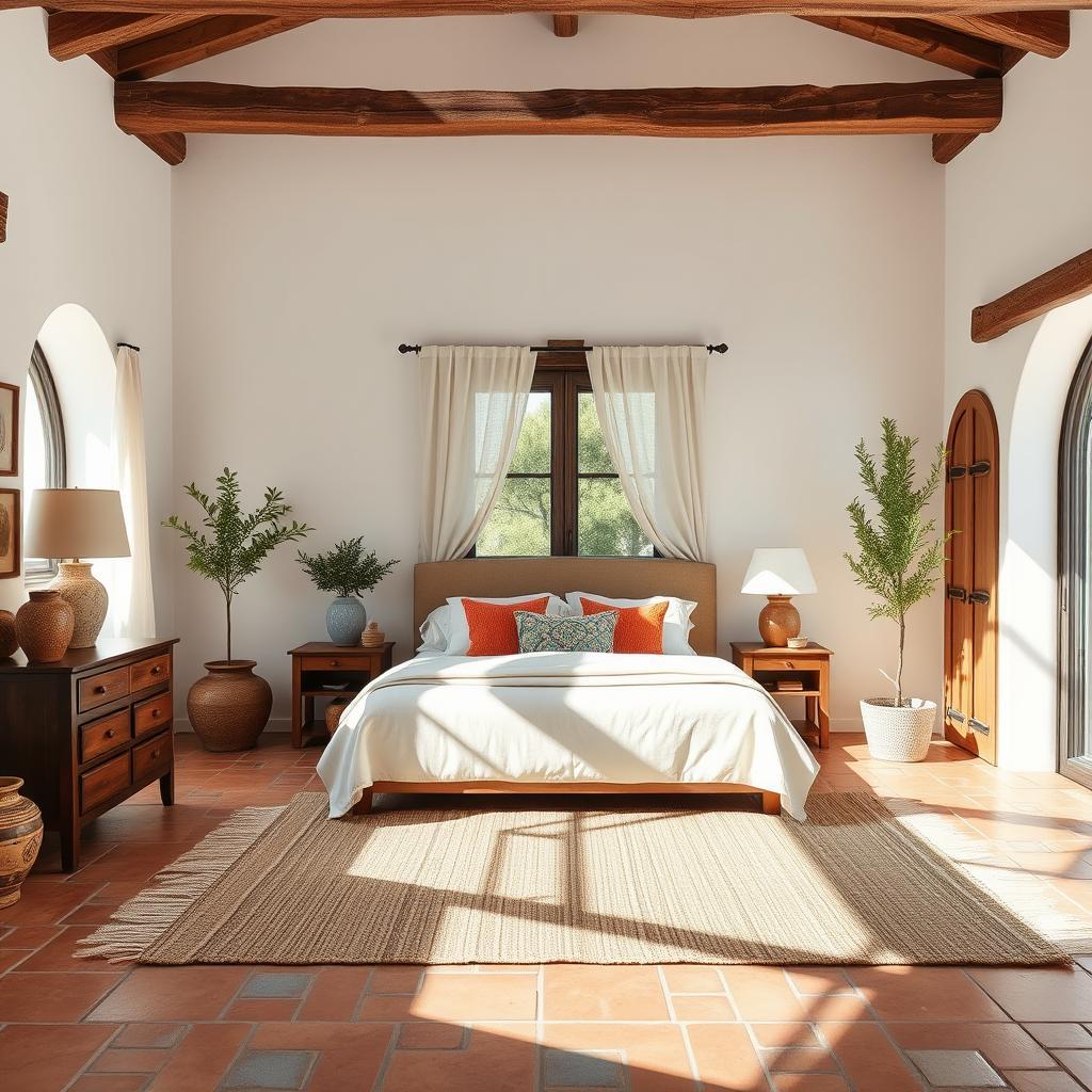 Mediterranean bedroom: Earthy tones and terracotta elements bring warmth and tranquility