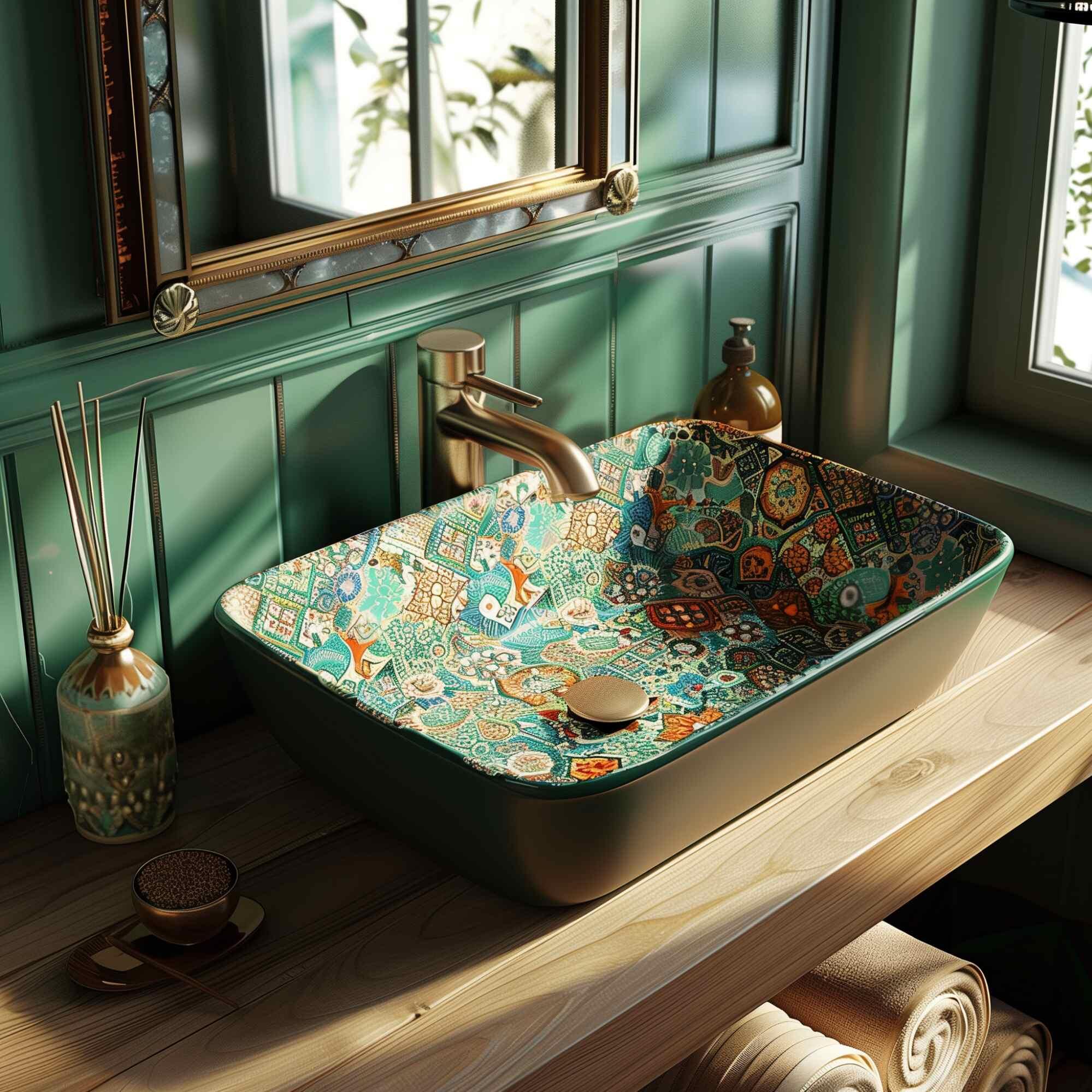 Add gemstone accents for a touch of luxury in your boho bathroom