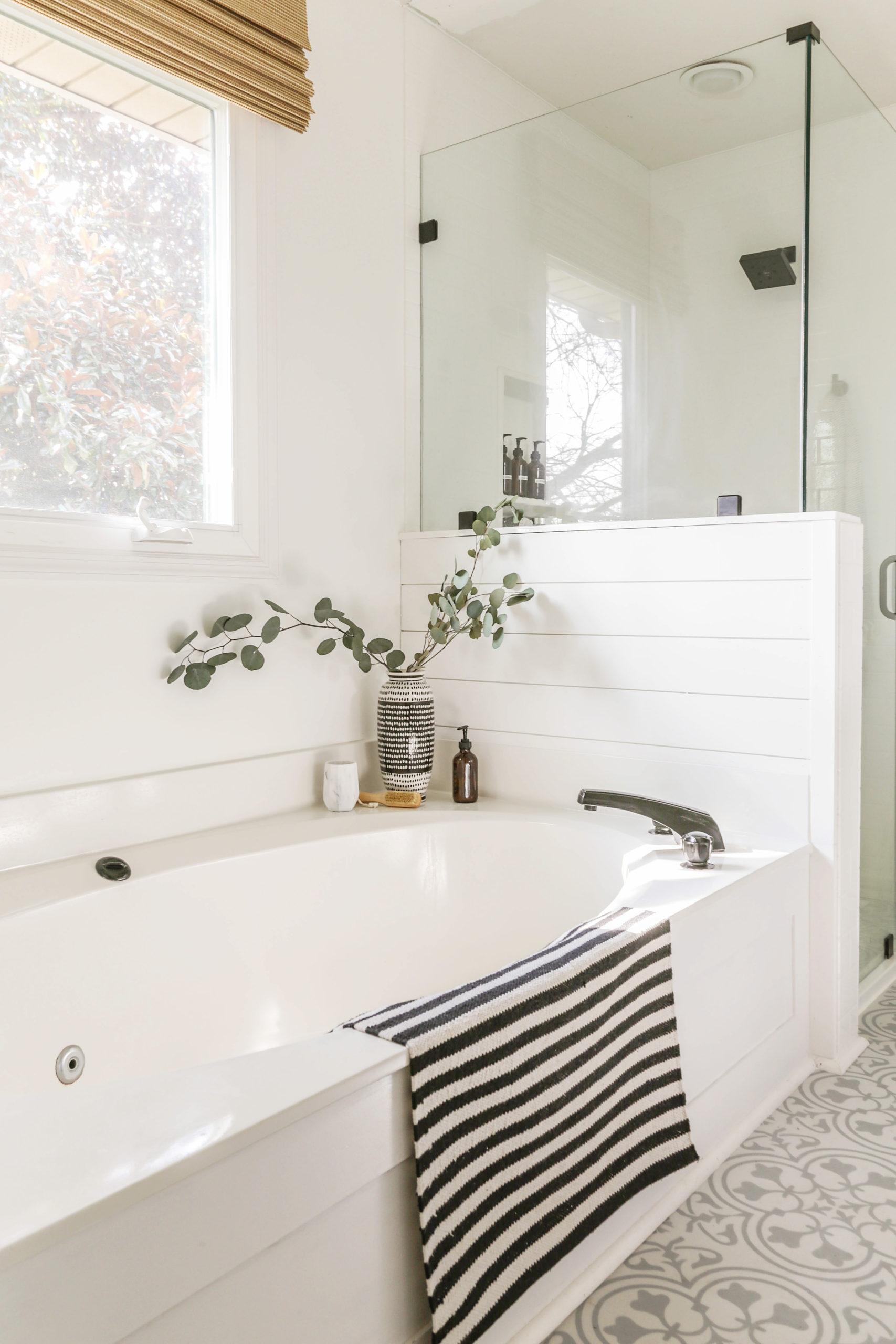 Install a freestanding bathtub for a luxurious boho bathroom retreat