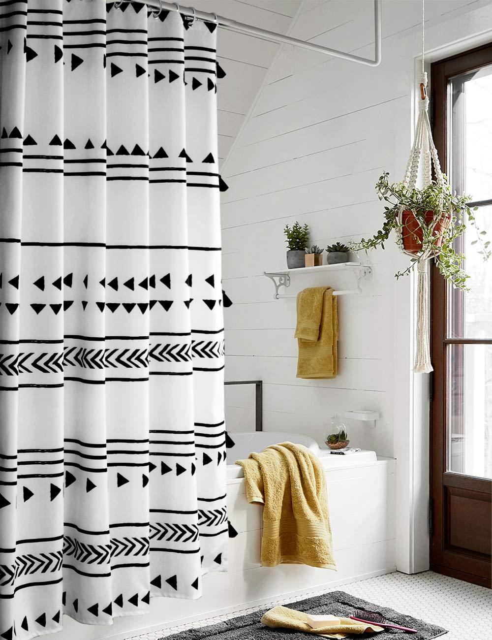 Use a bold shower curtain to make a statement in your boho bathroom
