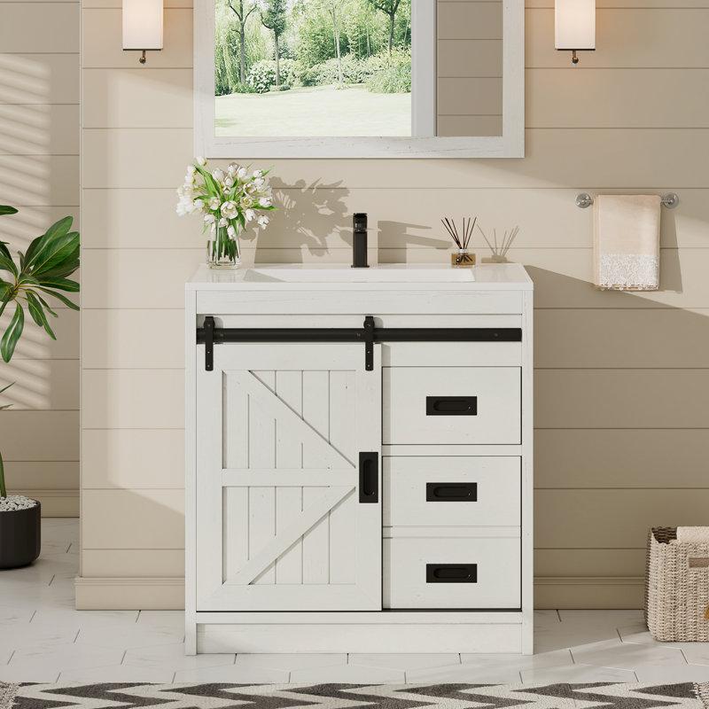 Use a sliding barn door for a stylish entry to your Farmhouse Bathroom