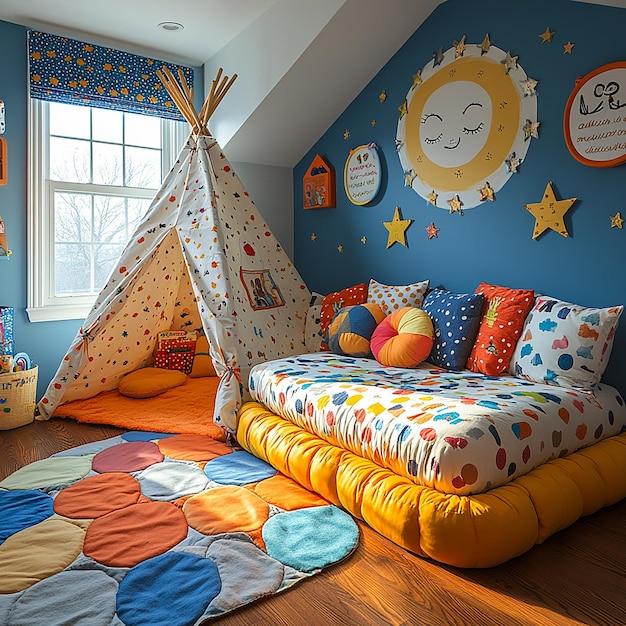 Whimsical Bedroom: Encourage imagination with playful designs and bright colors