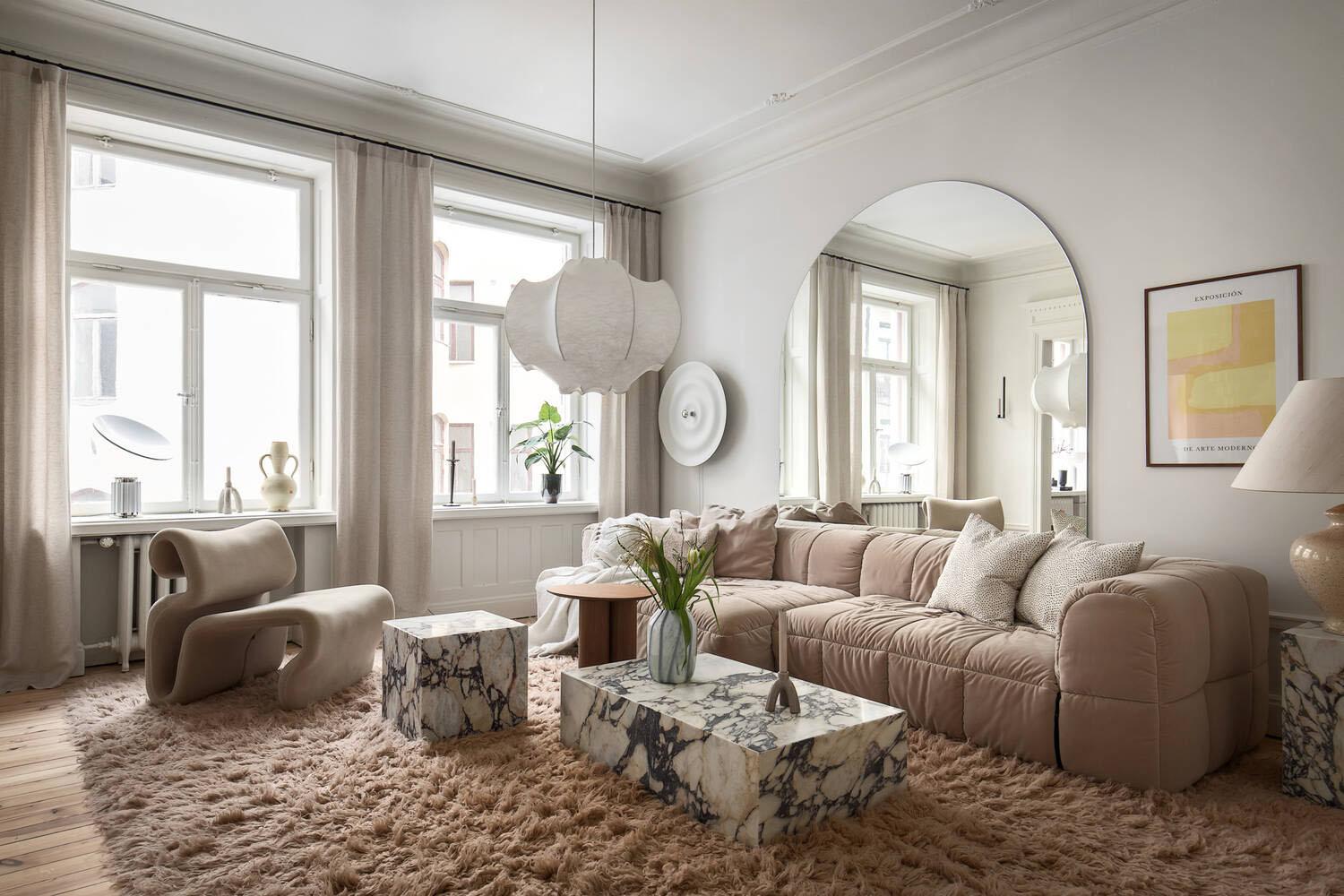 Scandinavian Cozy Living Room: Light woods and bright colors promote tranquility and warmth