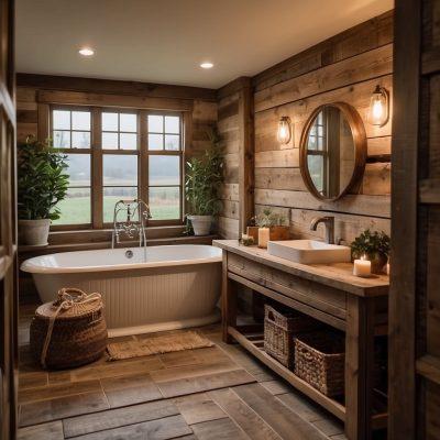 Soft lighting offers a tranquil escape in your farmhouse bathroom retreat