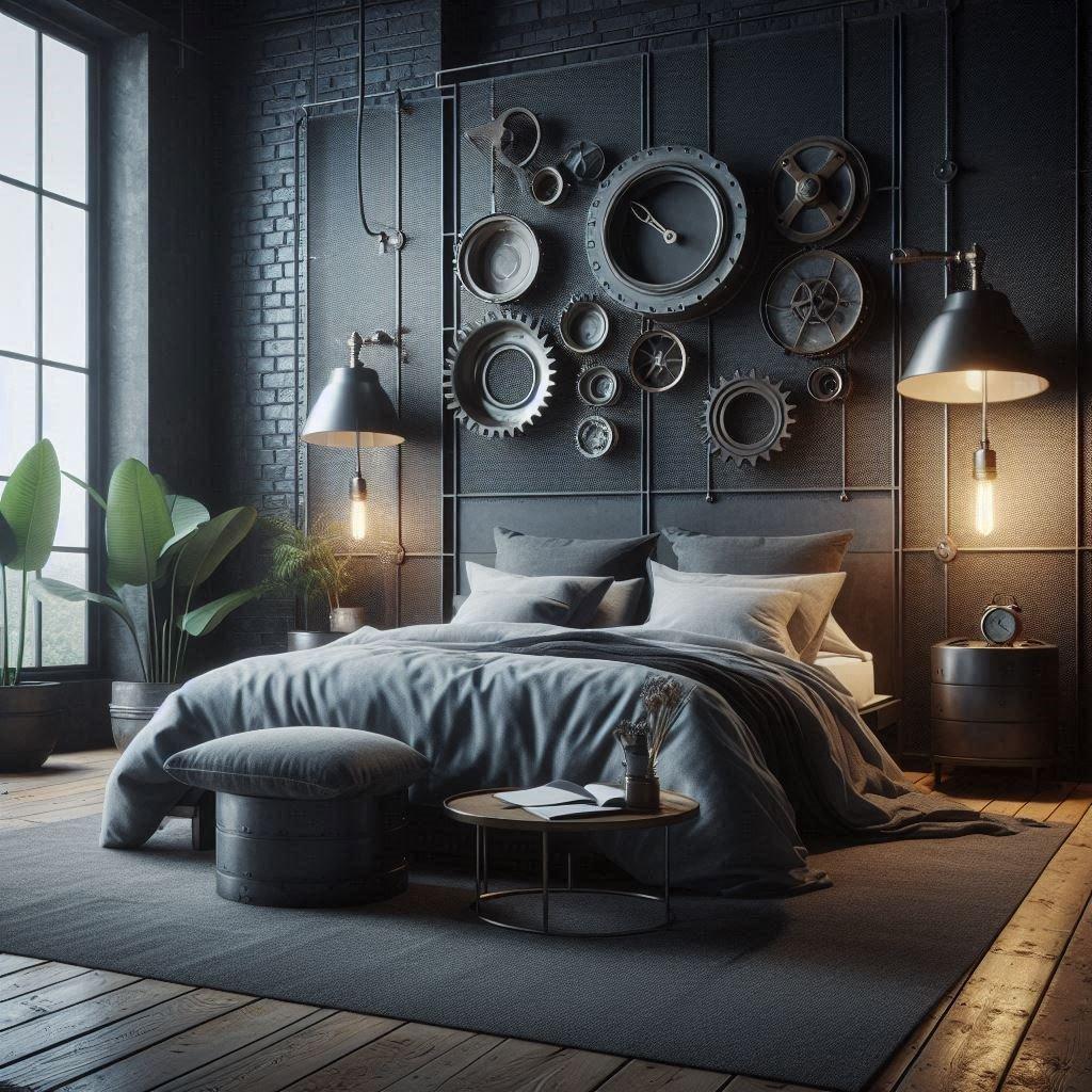 Industrial Bedroom: Incorporate raw materials for an urban, edgy ambiance