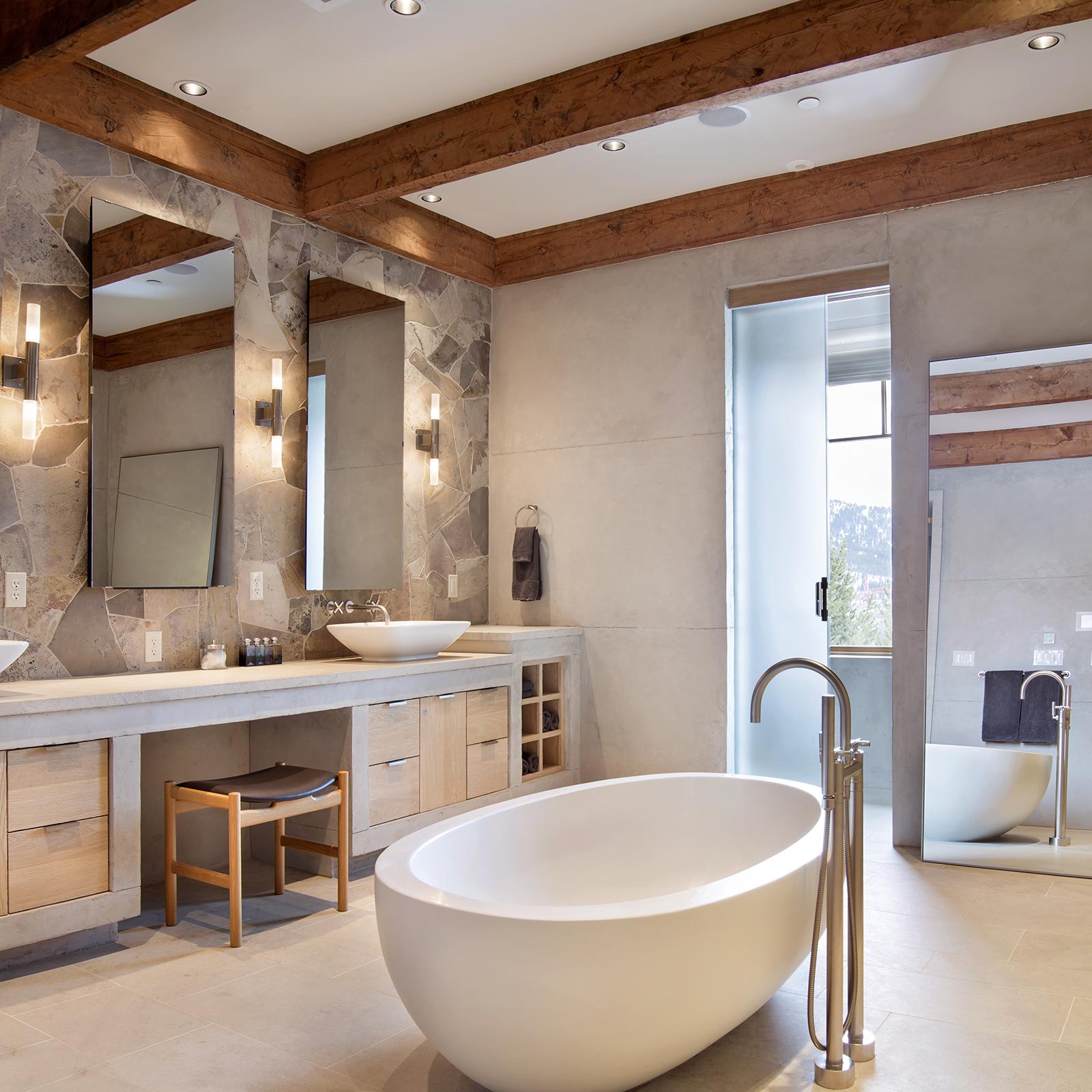Soft, neutral tones create serenity in your Chalet Bathroom