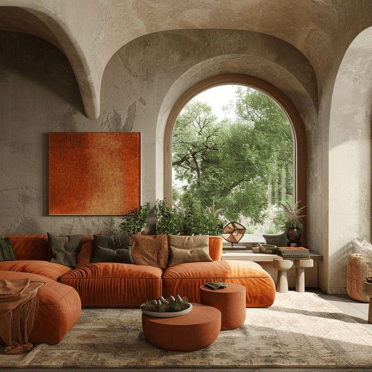 Mediterranean Living Room: Earthy tones and terracotta accents bring timeless elegance