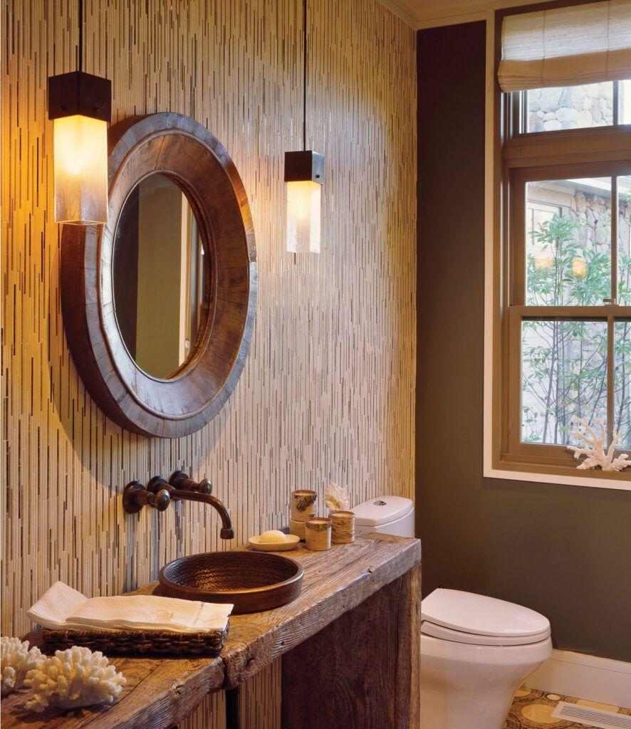 Soft, diffused lighting complements a wooden bathrooms natural textures beautifully