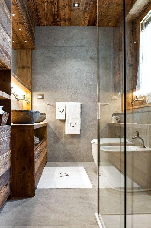 Earthy tones create a calming ambiance in Chalet Bathrooms