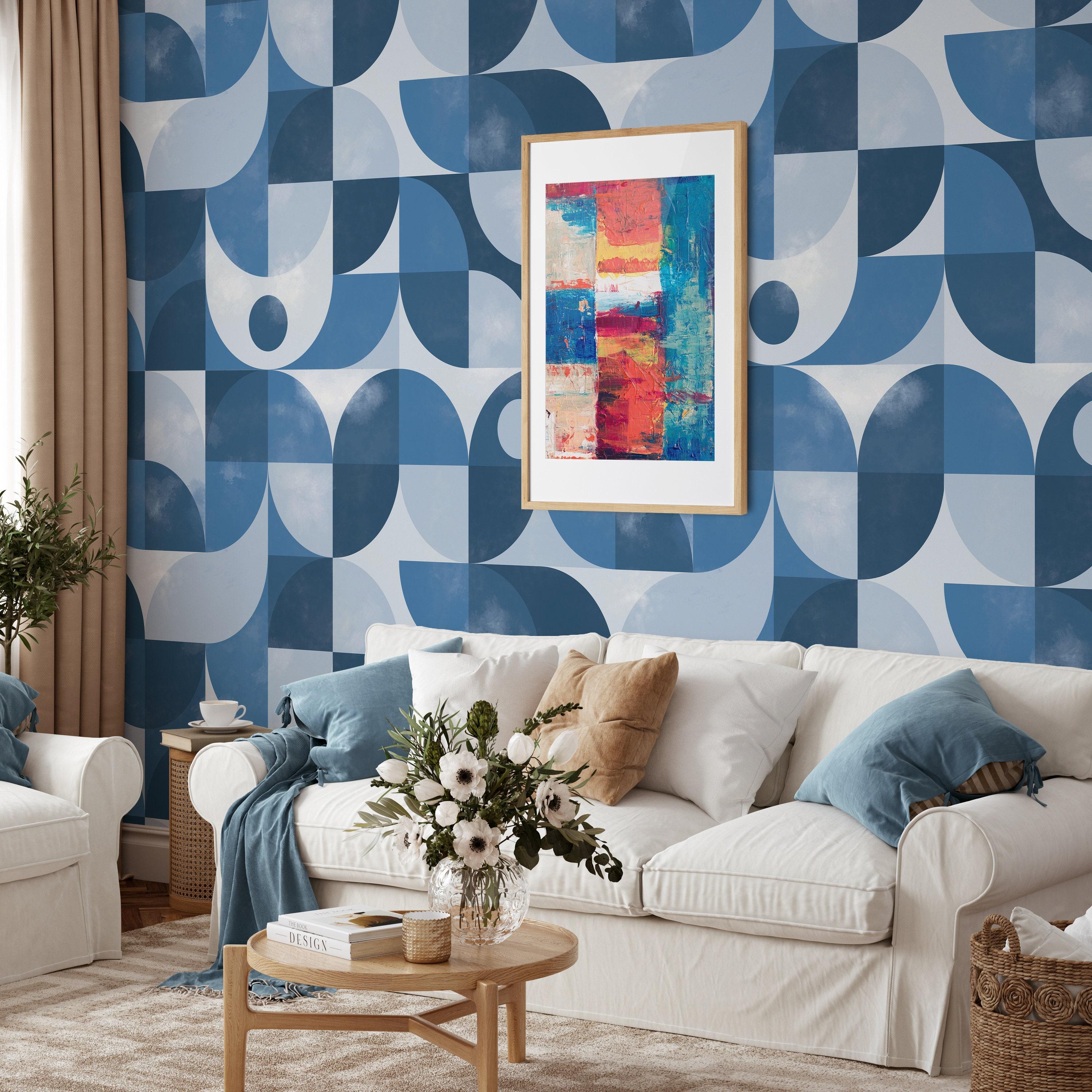 Experiment with blue wallpaper designs to enhance your living room