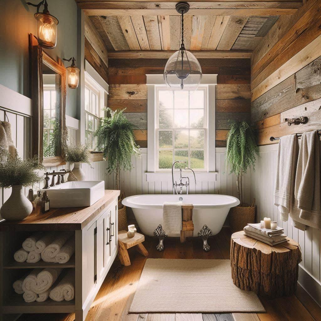Embrace shiplap walls to add rustic charm to your Farmhouse Bathroom