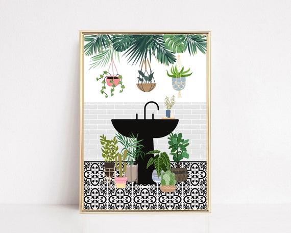 Use botanical prints to enhance the natural theme of your boho bathroom