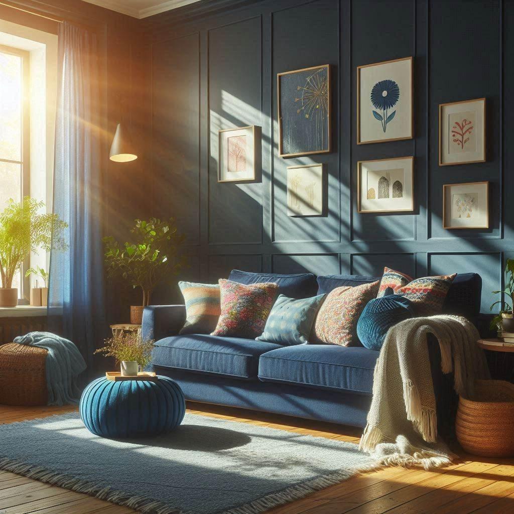 Choose a statement blue sofa as a focal point in your living room