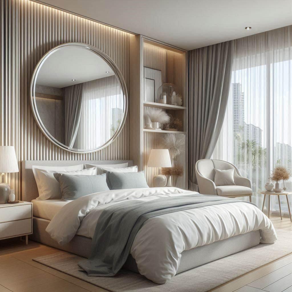 Use mirrors to create an illusion of space in your minimalist bedroom