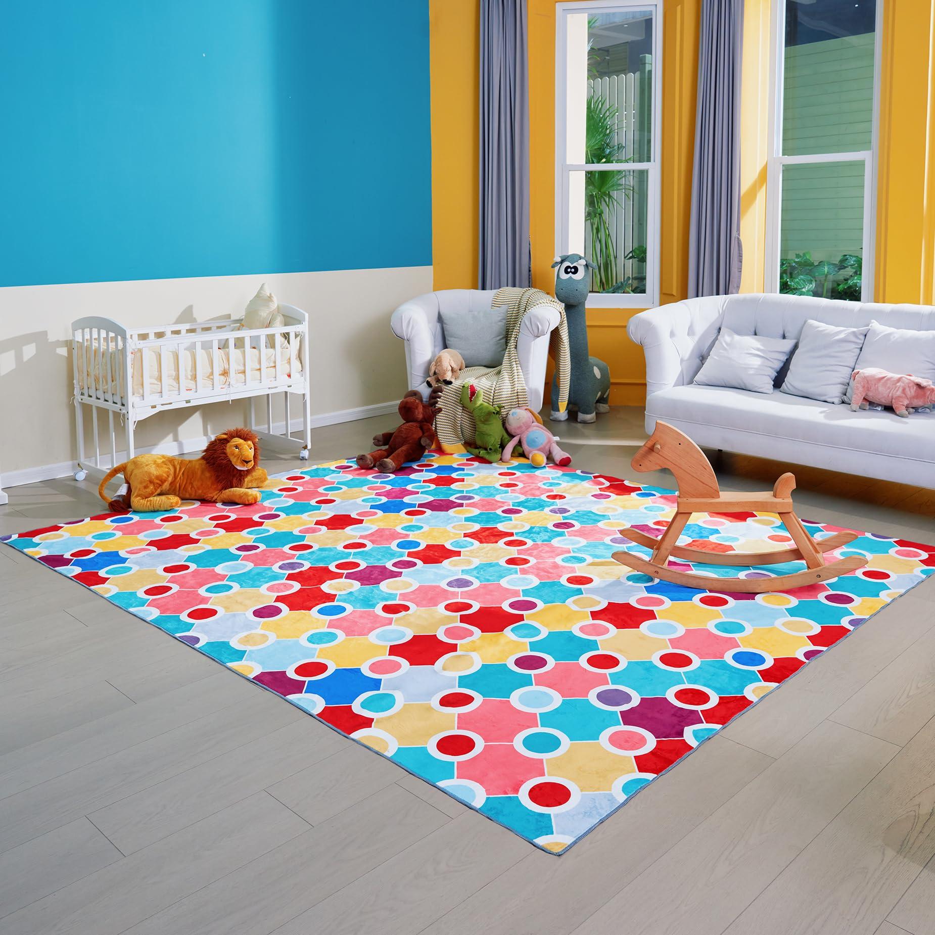 A fun, colorful rug warms up the Nursery Nook while adding comfort