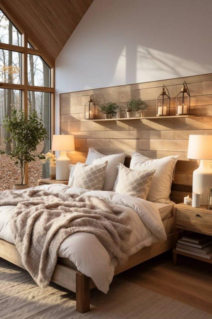 Farmhouse Bedroom: Cozy quilts and reclaimed wood create a welcoming retreat