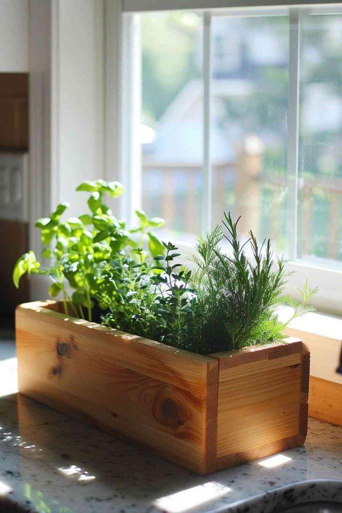 Curate an herb garden on windowsills in your boho bathroom