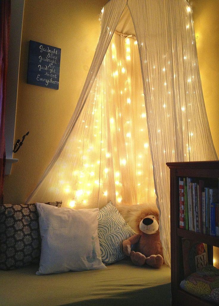 Hang string lights to add a touch of whimsy to your Nursery Nook