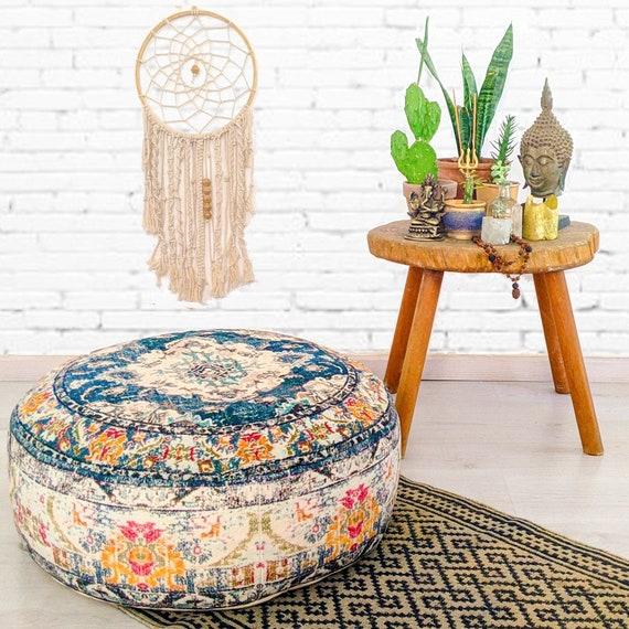 Create a cozy nook with a pouf in your boho bathroom