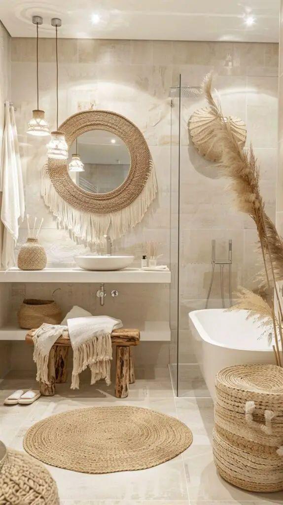 Embrace natural materials for an earthy boho bathroom vibe